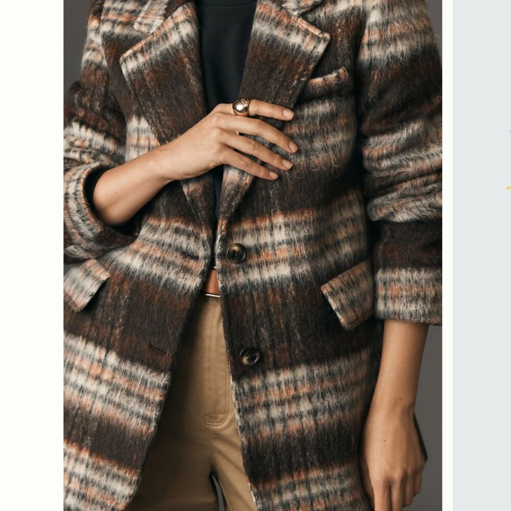 NWT Anthropologie Maeve Brushed Plaid Blazer Coat Jacket Small Fall Wool Blend - Picture 2 of 15